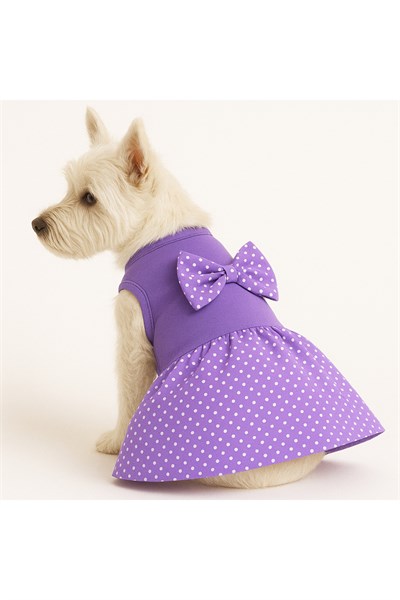 Küçük Irk Mor Puantiyeli Kedi& Köpek Elbisesi (1 kg-11 kg)