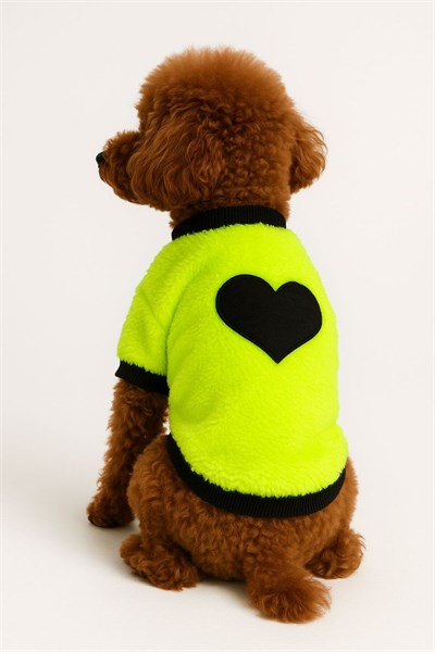 Küçük Irk Neon Green Heart Peluş Köpek Sweati Köpek Kıyafeti (1-10kg)