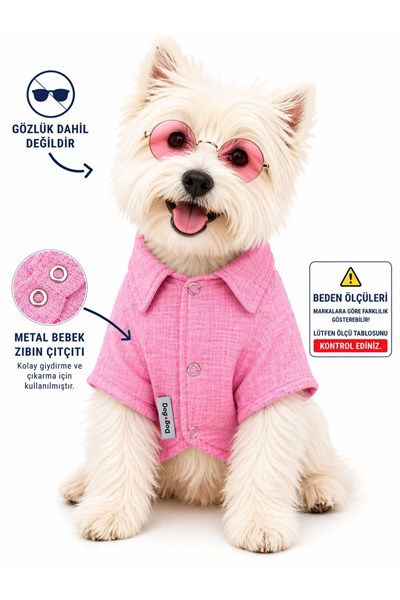 Küçük Irk Pembe %100 Pamuk Muslin Yazlık Kedi Gömleği Köpek Gömleği Köpek Kıyafeti (1-10KG)