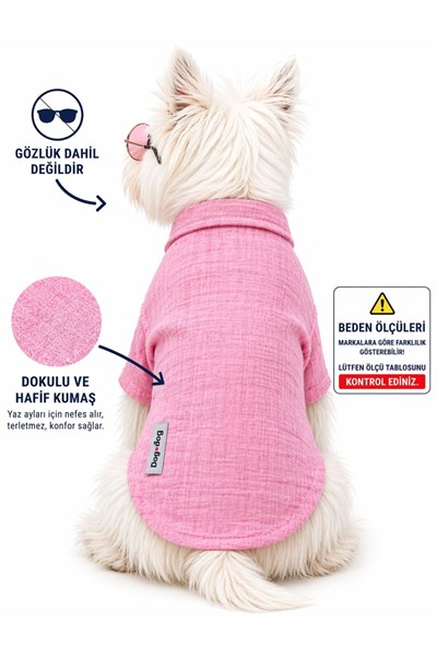 Küçük Irk Pembe %100 Pamuk Muslin Yazlık Kedi Gömleği Köpek Gömleği Köpek Kıyafeti (1-10KG)