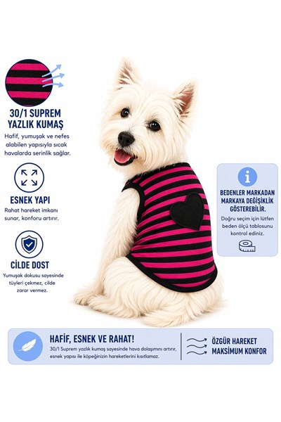 Küçük Irk Pembe Çizgili Köpek Atleti Kedi Atleti Köpek Kıyafeti (1-10KG)