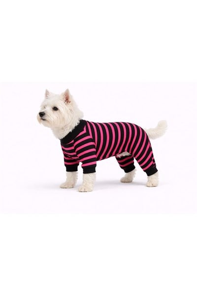 Küçük Irk Pembe Çizgili Köpek Tulumu Köpek Kıyafeti (1-10KG)
