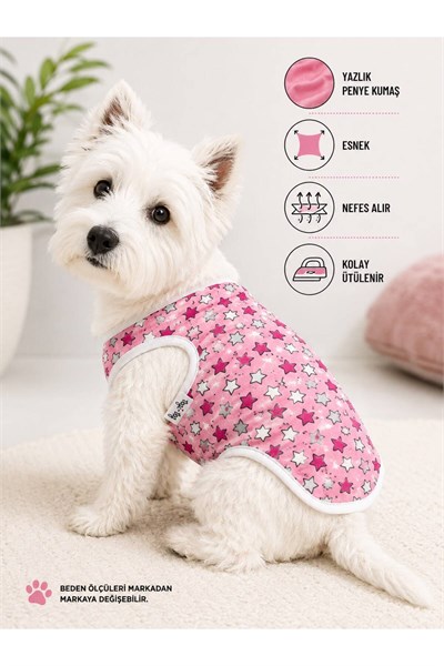 Küçük Irk Pembe Renkli Yıldız Köpek Atleti Köpek Kıyafeti Kedi Kıyafeti (1-10KG)