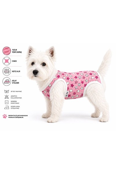 Küçük Irk Pembe Renkli Yıldız Köpek Atleti Köpek Kıyafeti Kedi Kıyafeti (1-10KG)