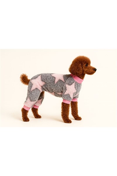 Küçük Irk Pembe Yıldız Detaylı Peluş Köpek Tulumu Köpek Kıyafeti Kedi Kıyafeti (1-10KG)