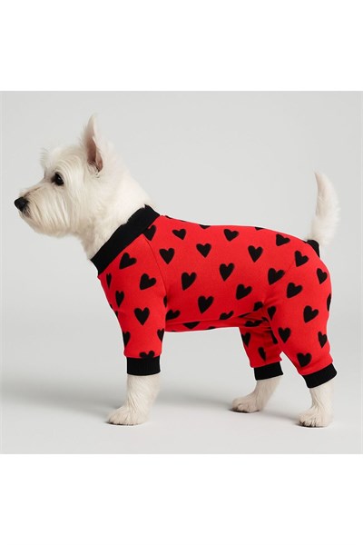 Küçük Irk POLAR Kırmızı Kalp Detaylı Köpek Tulumu Köpek Kıyafeti (1-10kg)