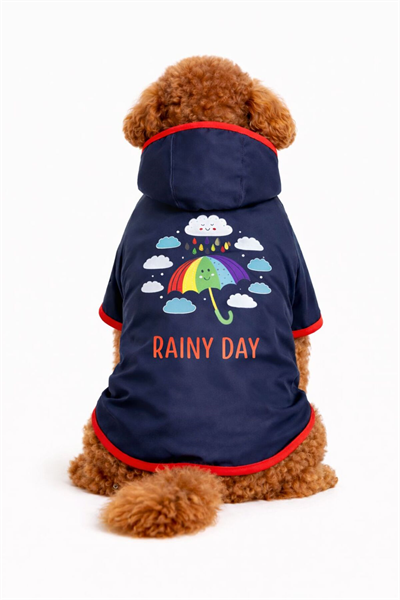 Küçük Irk Rainy Day Lacivert Tasma İlikli Köpek Yağmurluğu Köpek Kıyafeti (1-10 KG)