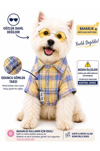 Küçük Irk Sarı Ekoseli Baharlık Köpek Gömleği Kedi Gömleği Köpek Kıyafeti (1-10KG)