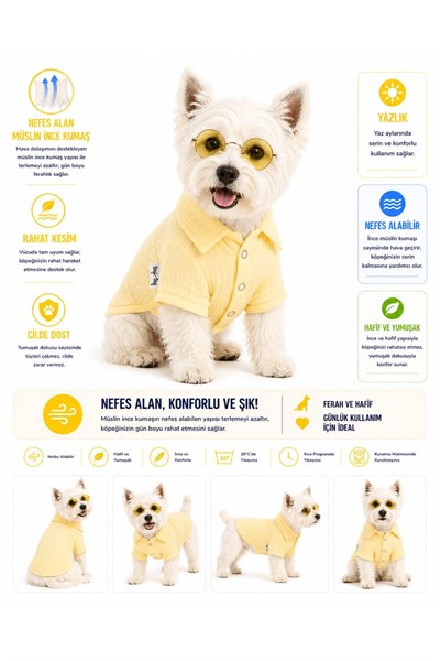 Küçük Irk Sarı Müslin Köpek Kıyafeti Köpek Gömleği Kedi Kıyafeti (1-10KG)