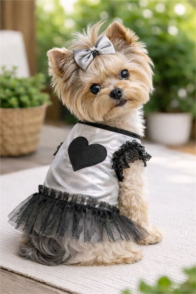Küçük Irk Silver Heart Köpek Kıyafeti Köpek Elbisesi (1-10KG)