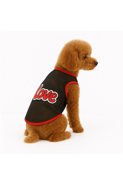 Küçük Irk Siyah File LOVE Kedi Atleti Köpek Atleti (0,5-10KG)