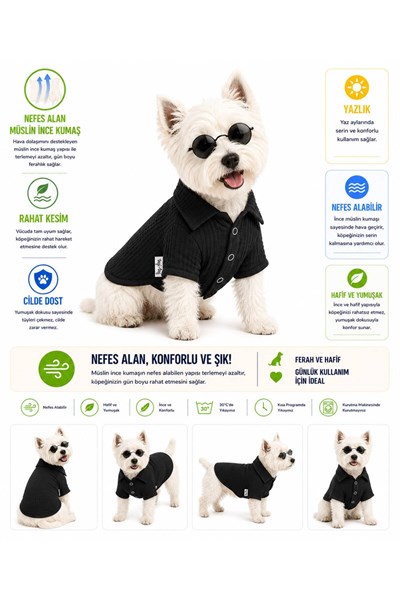 Küçük Irk Siyah Müslin Köpek Kıyafeti Köpek Gömleği Kedi Kıyafeti (1-10KG)