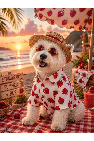 Küçük Irk Strawberry Yazlık Kedi Gömleği Köpek Gömleği Köpek Kıyafeti (1-10KG)