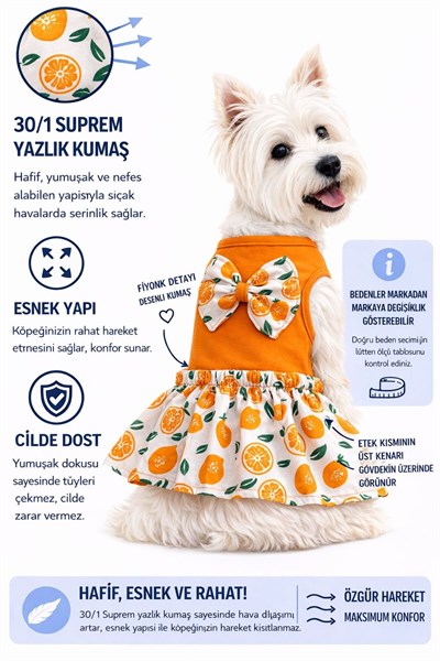 Küçük Irk Turunç Detaylı Yazlık Köpek Elbise Kedi Elbisesi Köpek Kıyafeti (1-10KG)