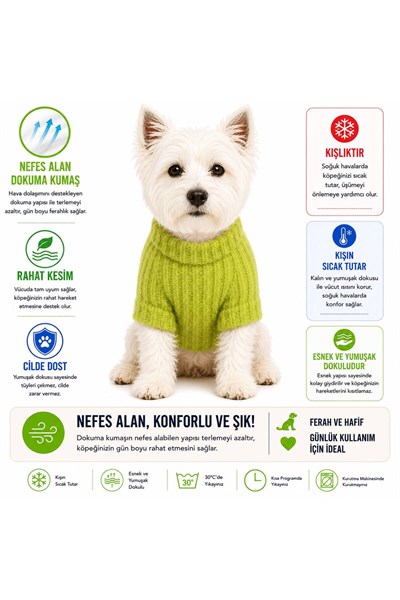 Küçük Irk Yeşil Triko Yün Kazak Köpek Kıyafeti Kedi Kıyafeti (1-10KG)