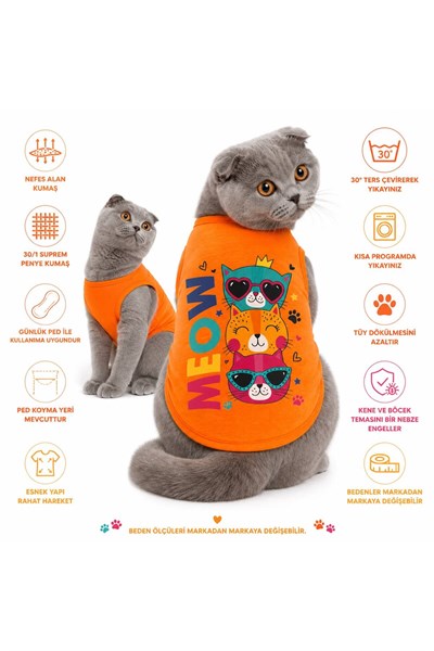 MEOW Kedi Kıyafeti Kedi Atleti - SMALL BEDEN (0,5-1,5 KG KEDİ İÇİN)