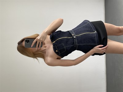 Fermuarlı Straplez Denim Büstiyer