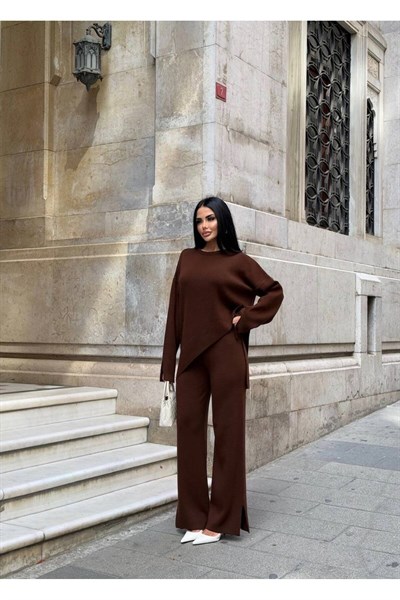 Kadın Asimetrik Kesim Pantolon&Kazak Triko Takım