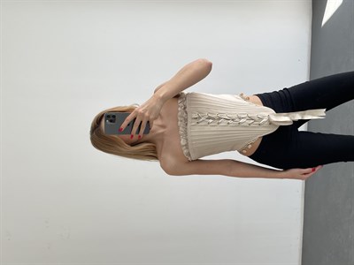 Kadın Bej Fırfır Detaylı Straplez Bağcıklı Korse
