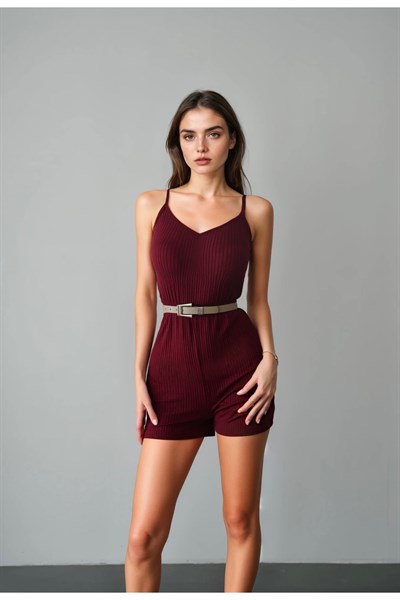Kadın Beli Lastikli Askılı Şort Tulum