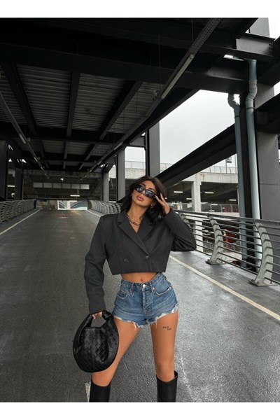 Kadın Kruvaze Crop Blazer Ceket
