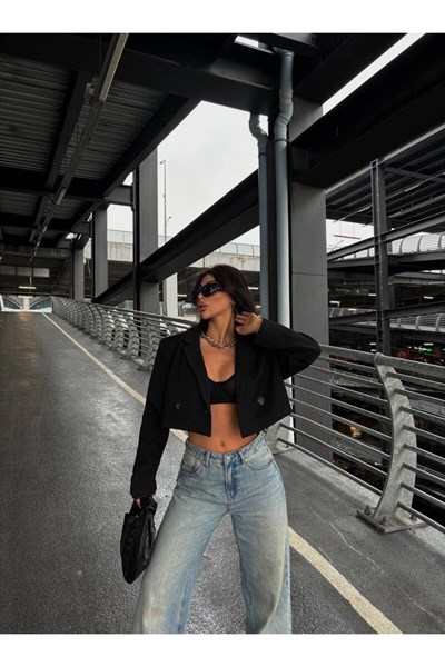 Kadın Kruvaze Crop Blazer Ceket