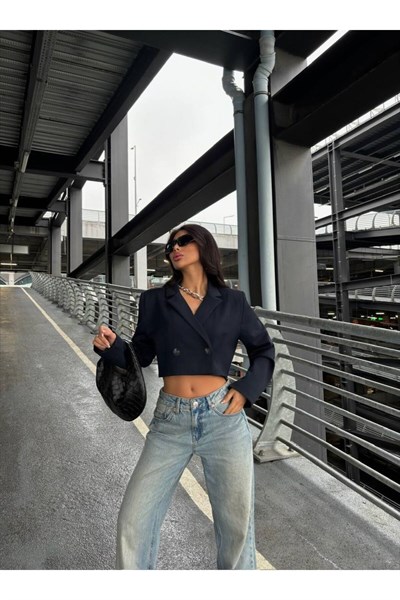 Kadın Kruvaze Crop Blazer Ceket