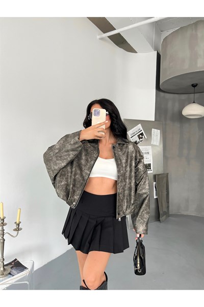 Kadın Oversize Bomber Deri Ceket