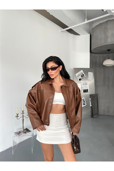 Kadın Oversize Bomber Deri Ceket