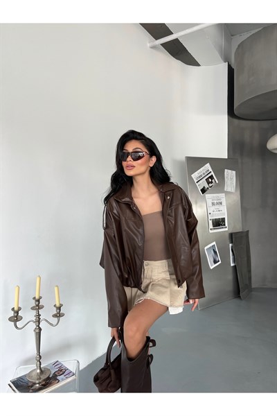 Kadın Oversize Bomber Deri Ceket