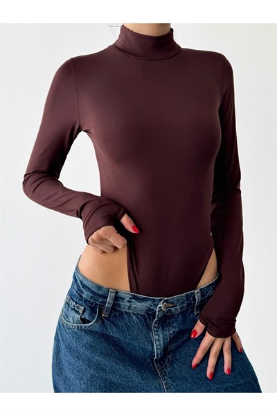 Kadın Parmak Geçmeli Balıkçı Yaka Bodysuit