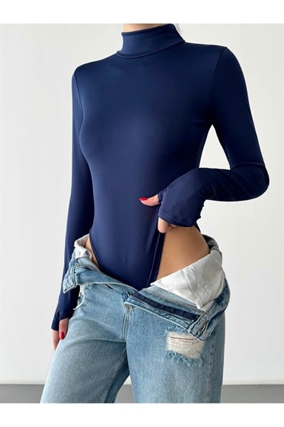 Kadın Parmak Geçmeli Balıkçı Yaka Bodysuit