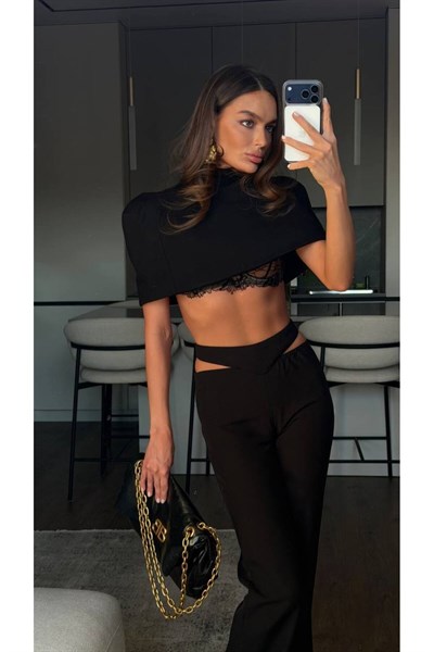 Kadın Tasarım Crop Top & Pantolon Takım