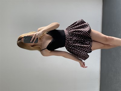 Kahve Puantiyeli İçi Şortlu Balon Etek