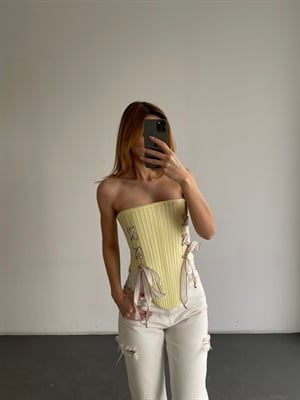 Sarı Bağcıklı Korsaj Formlu Straplez Büstiyer