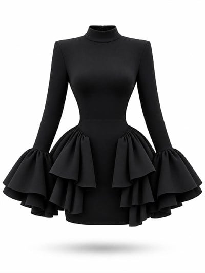 Valentina Volan Detaylı Mini Elbise