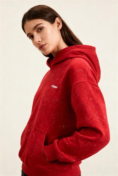 Kırmızı Kapüşonlu Oversize Sweatshirt