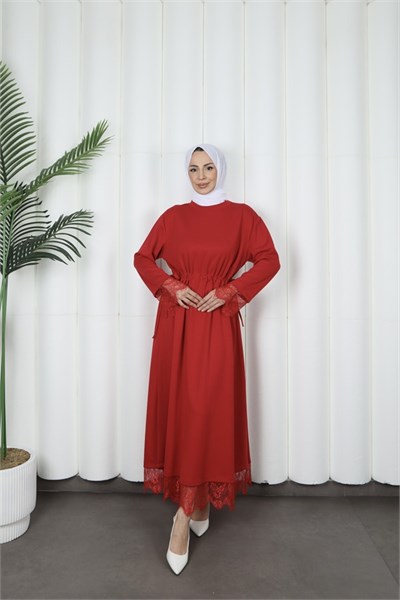 moda evcen dantel elbise 5184 kırmızı