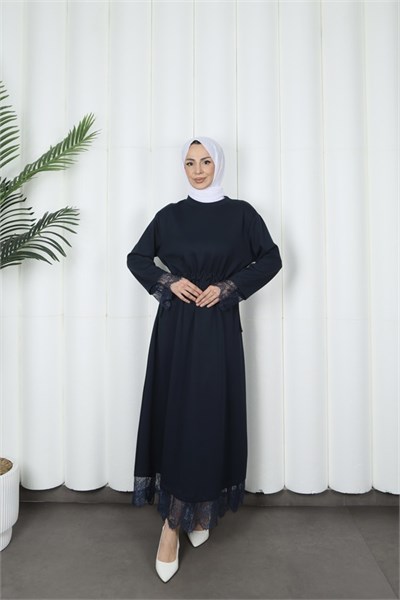 moda evcen dantel elbise 5184 Lacivert