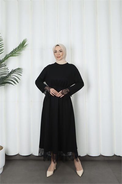 moda evcen dantel elbise 5184 siyah