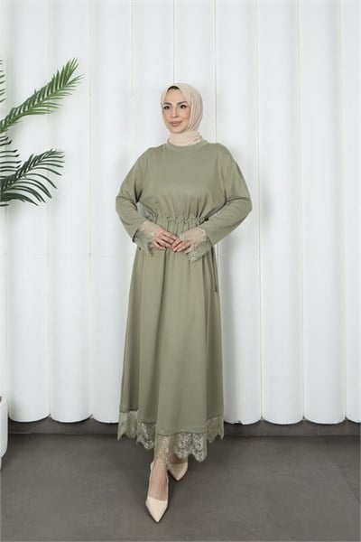 moda evcen dantel elbise 5184 Yeşil