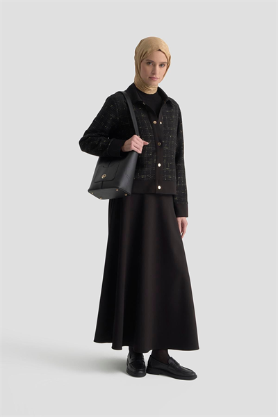 Armine Trend Çıt Çıt Detaylı Gömlek Yaka Etekli İkili Takım Siyah