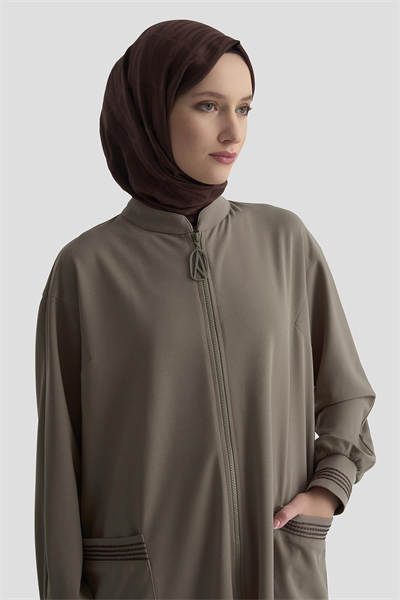 Armine Trend Kolları Ribanalı Boydan Fermuarlı Cepli Giy Çık Vizon
