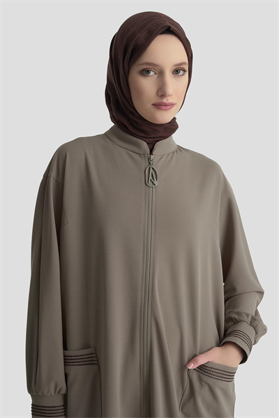 Armine Trend Kolları Ribanalı Boydan Fermuarlı Cepli Giy Çık Vizon