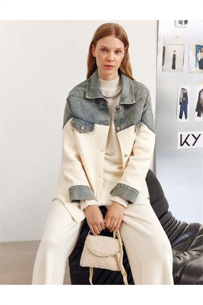 Kayra Denim Garnili Ceket Krem