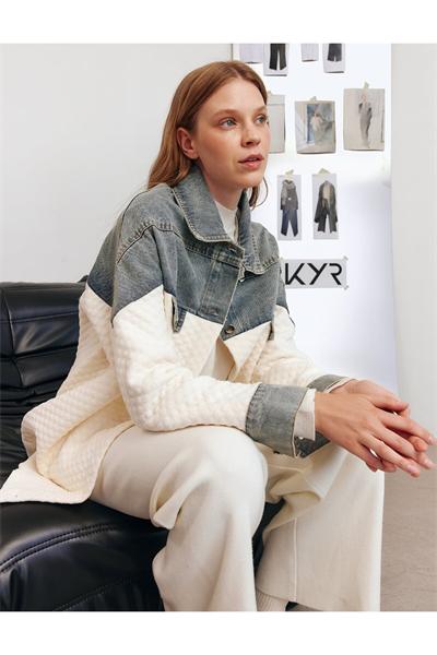 Kayra Denim Garnili Ceket Krem