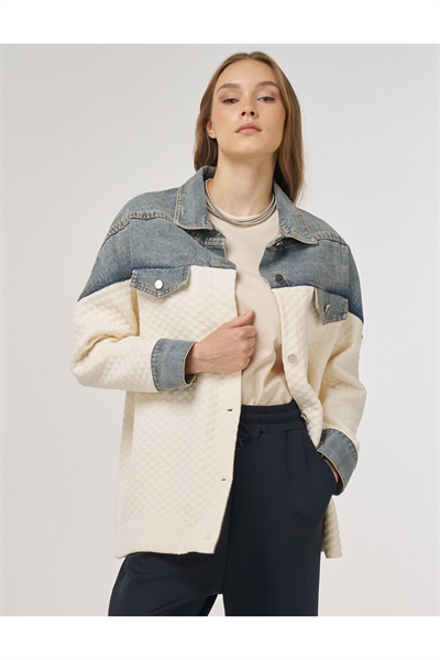 Kayra Denim Garnili Ceket Krem