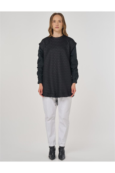 Kayra Dokulu Kumaş Garnili Sweatshirt Siyah