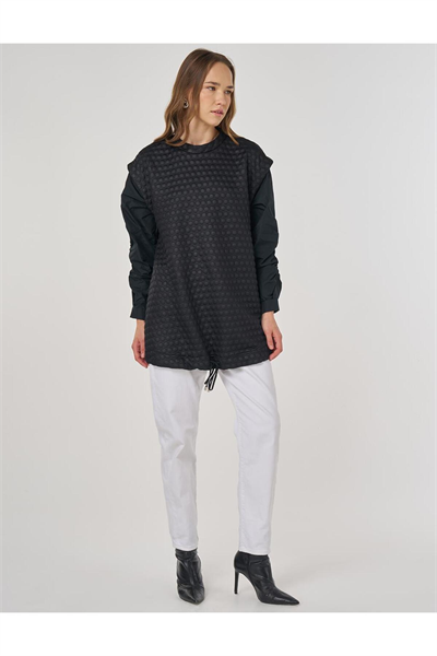 Kayra Dokulu Kumaş Garnili Sweatshirt Siyah