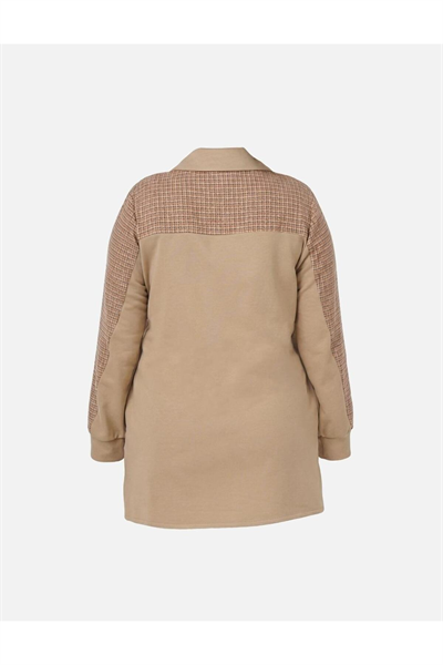 Kayra Ekose Garnili Üç İplik Sweatshirt Bej